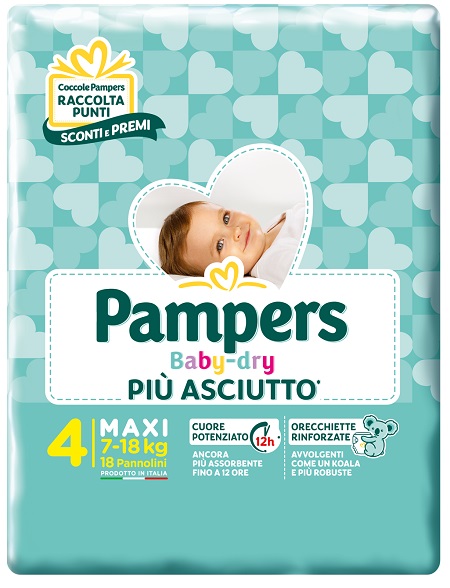 Pampers Baby Dry Più Asciutto - Pannolino Junior Taglia 4 - 18 Pezzi