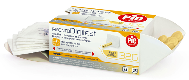 Pic Pronto Digitest Lancette Pungidito G32 25 Pezzi + 25 Tamponcini Assorbenti