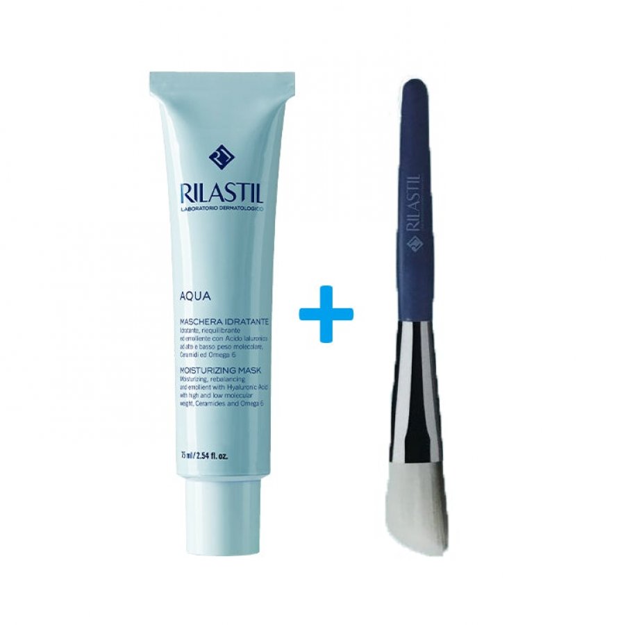 Rilastil Aqua - Maschera Viso e Collo Idratante - 75 ml + Pennello Applicatore