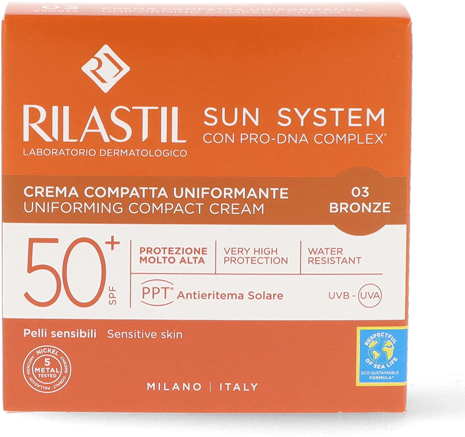 Rilastil Sun System - Crema Compatta Uniformante con Protezione Solare SPF 50+ Colore Bronze - 10 g