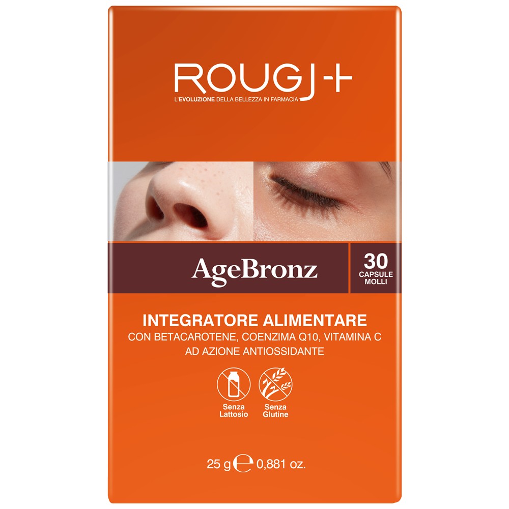 Rougj+ AgeBronz - Integratore Antiossidante con Betacarotene e Coenzima Q10 - 30 Capsule