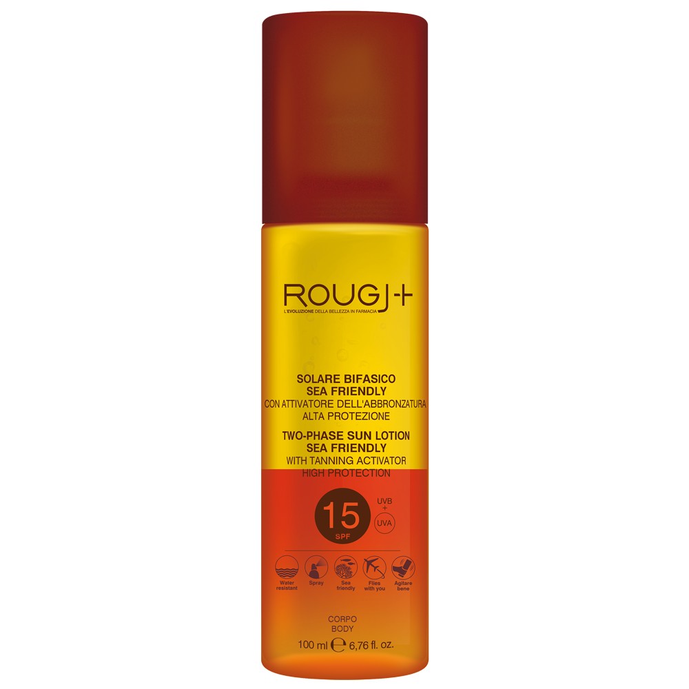 Rougj+ - Protezione Solare Bifasica Corpo Intensificatore dell'Abbronzatura con Protezione Media SPF 15 - 100 ml