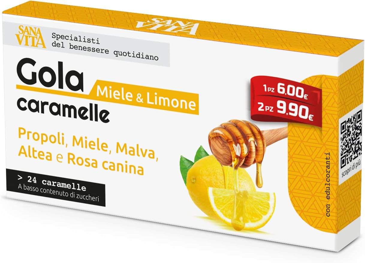 Sanavita Gola Limone e Miele Integratore Vie Respiratorie 24 Compresse