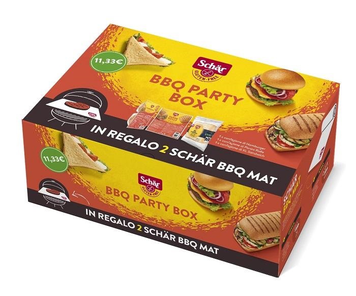 SCHAR BBQ PARTY BOX CON 1 CONFEZIONE HAMBURGER + 1 CONFEZIONE PANINI ROLLS + 1 CONFEZIONE XL SANDWICH + GADGET