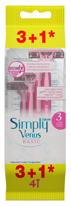 Gillette Venus Simply Rasoio Usa e Getta 3 Pezzi + 1 Omaggio