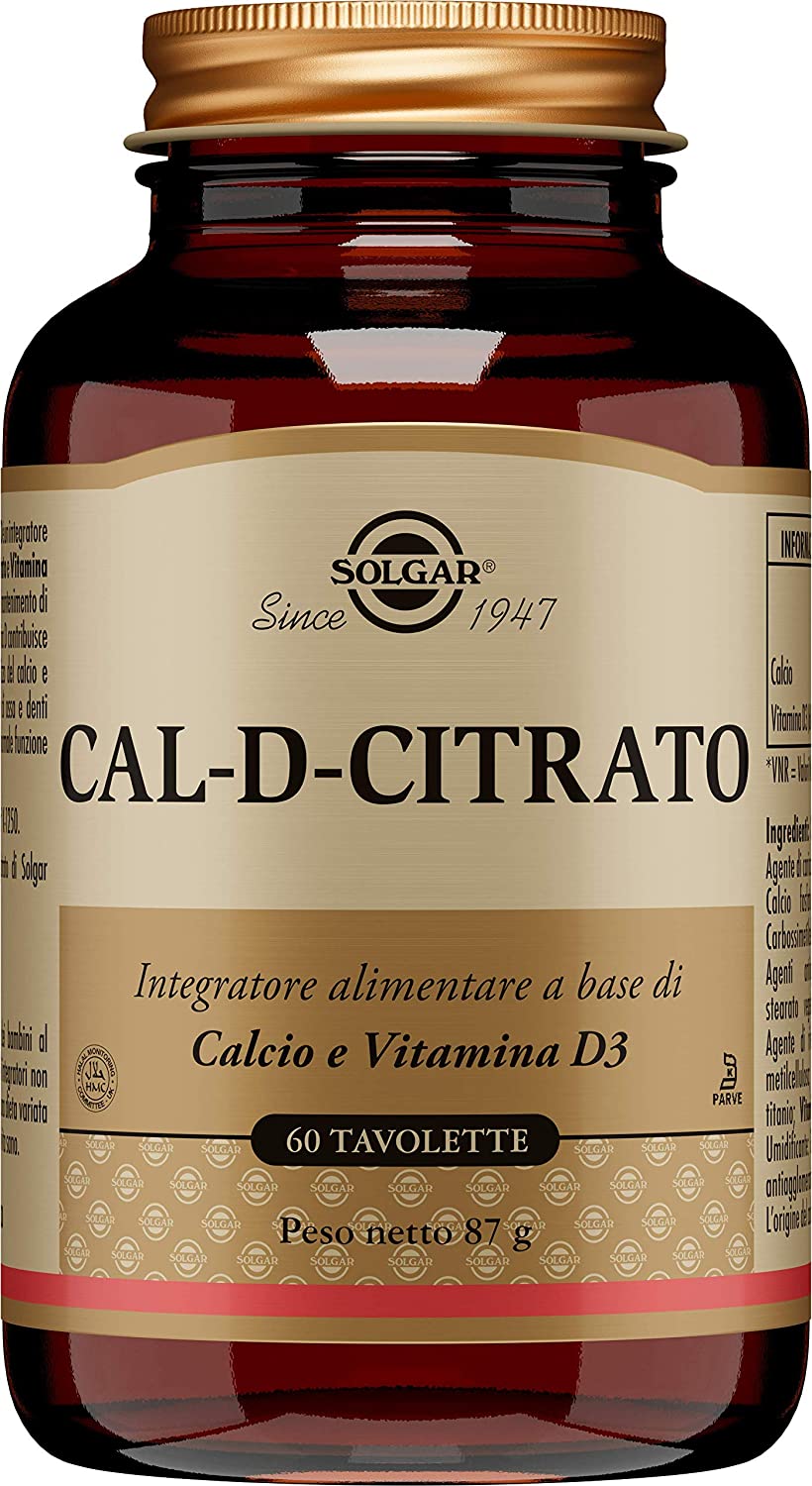 Solgar Cal-D-Citrato - Integratore di Calcio e Vitamina D3 - 60 Tavolette