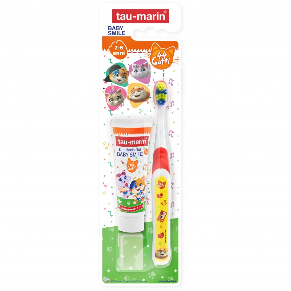 Tau-Marin Set 44 Gatti Dentifricio Bambini 2-6 Anni 75 ml + Spazzolino