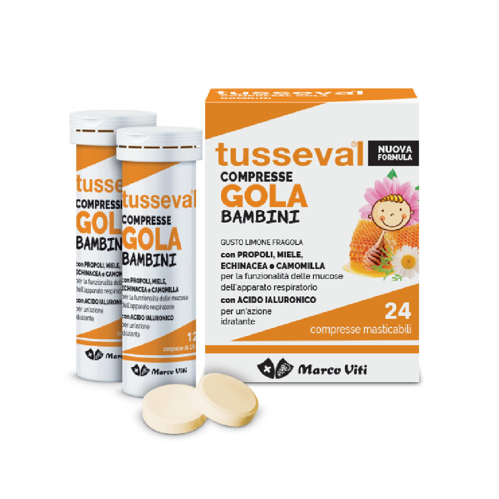 Tusseval Gola Bambini - Integratore per Vie Respiratorie - 24 Compresse