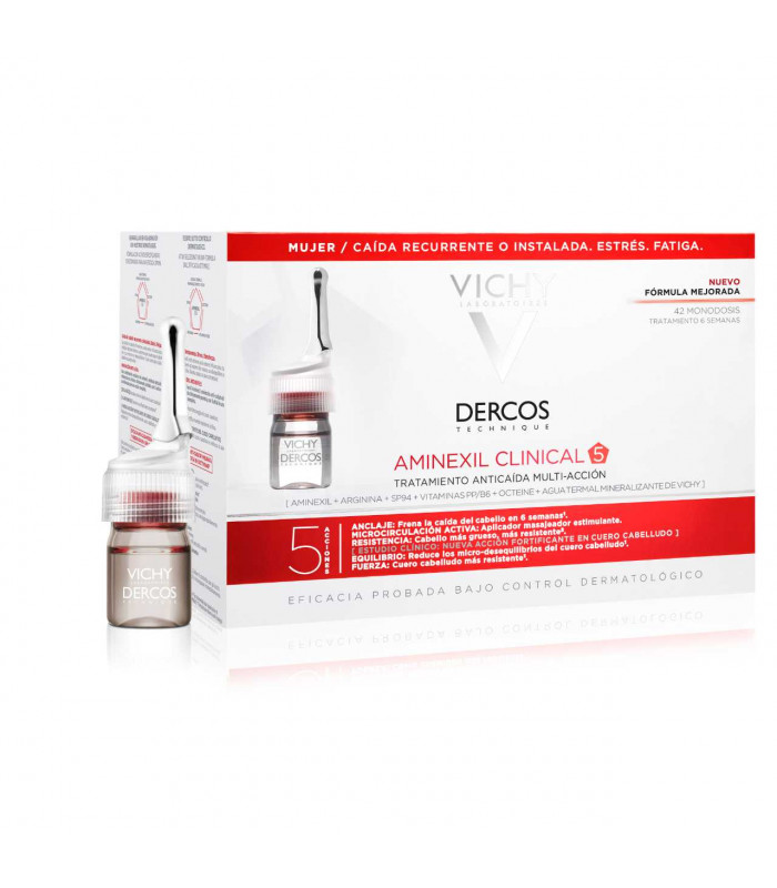 Vichy Dercos Aminexil Intensive 5 - Trattamento Anti-Caduta Capelli Donna - 42 Fiale