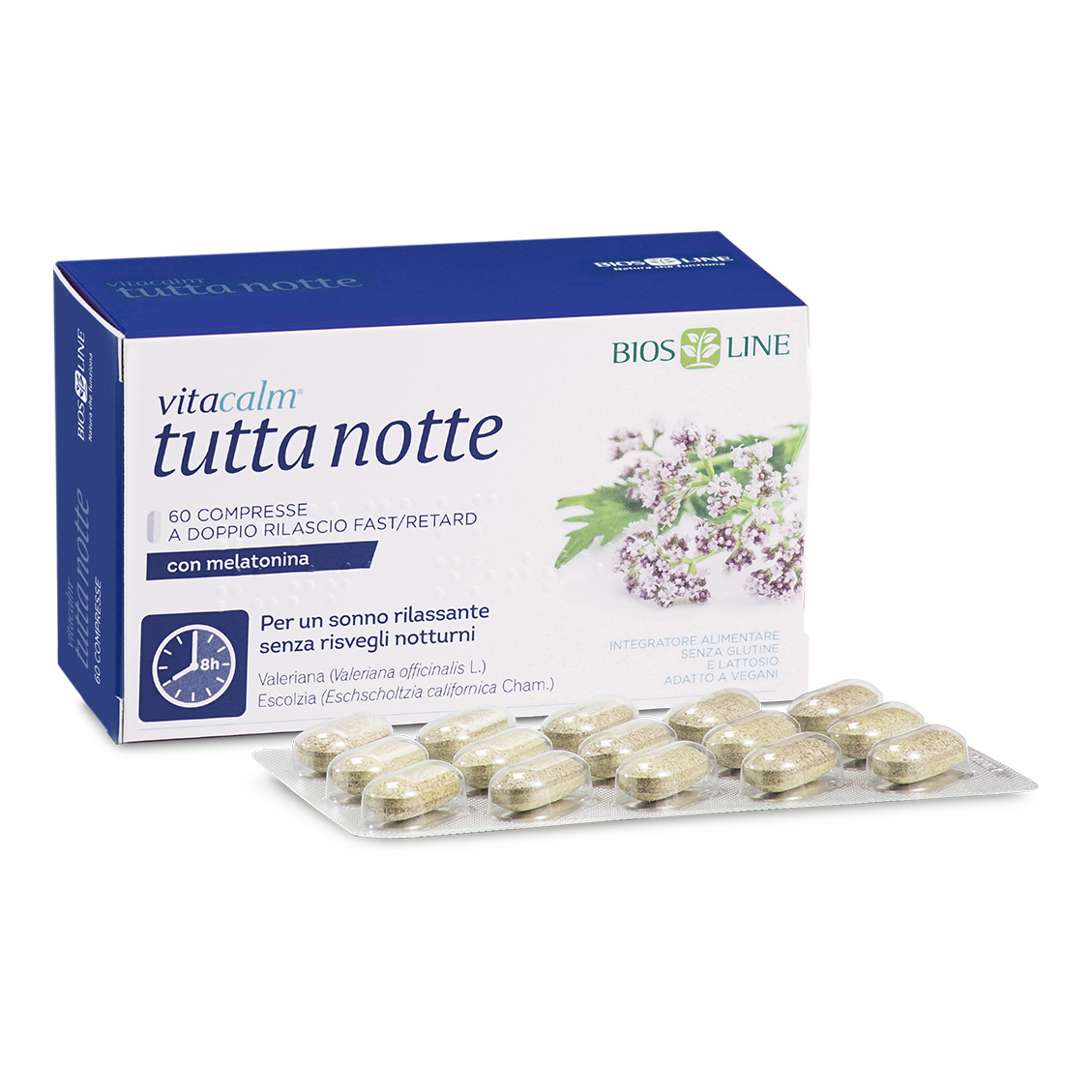 Vitacalm Tutta Notte con Melatonina - Integratore per Favorire il Sonno - 60 Compresse