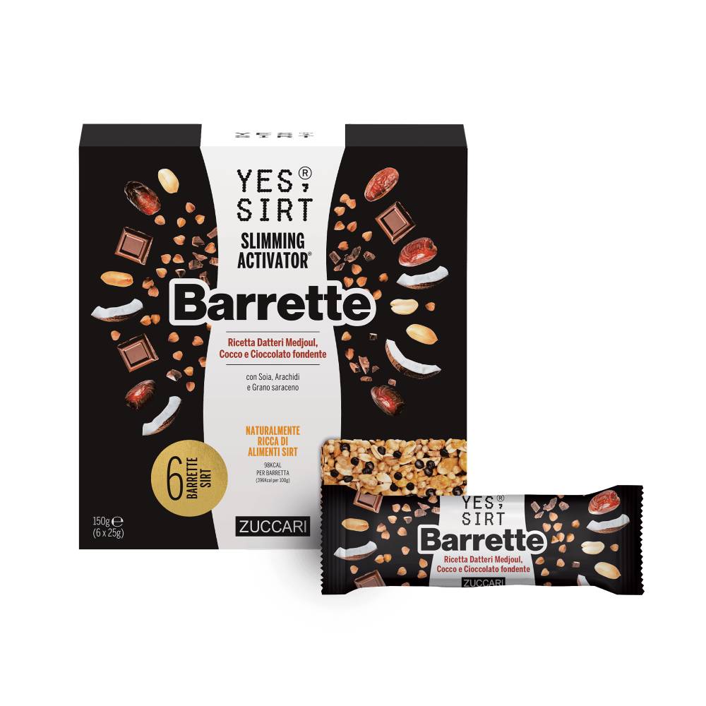 Zuccari Yes Sirt - Barrette Proteiche Ricetta Datteri Medjoul con Cocco e Cioccolato Fondente - 6 Barrette