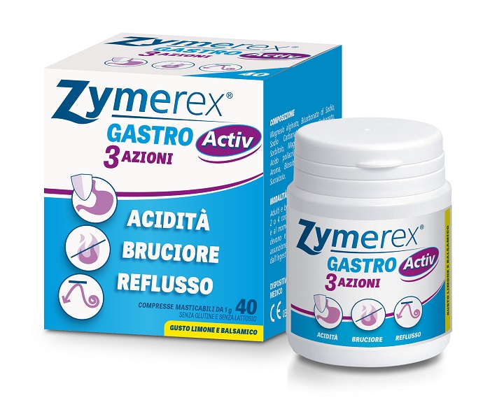 Zymerex Gastro Activ 3 Azioni - Integratore per Reflusso, Bruciore e Acidità di Stomaco - 40 Compresse Masticabili