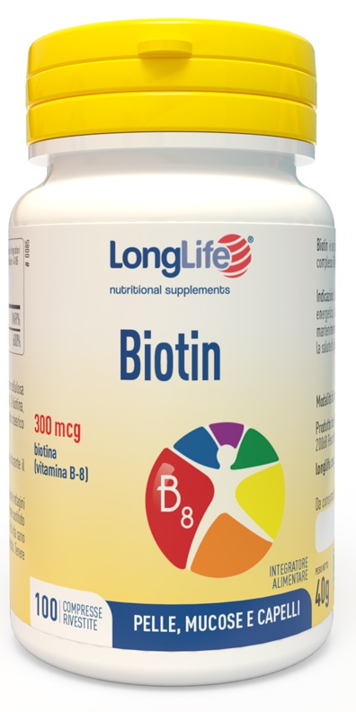longlife srl longlife biotin 300 mcg - integratore per il benessere di pelle, mucose e capelli - 100 compresse
