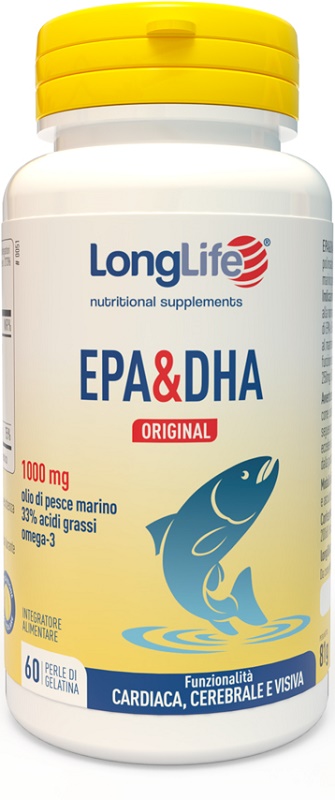 longlife srl longlife epa & dpa original 1000 mg - integratore per la funzione cardiaca, visiva e cerebrale - 60 perle