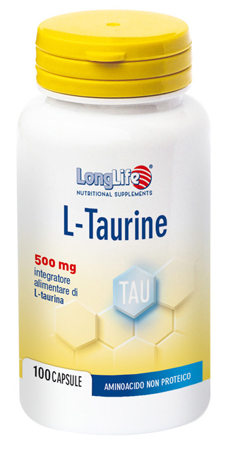LongLife L-Taurine 500 mg - Integratore per il Sistema Nervoso e Muscolare - 100 Capsule