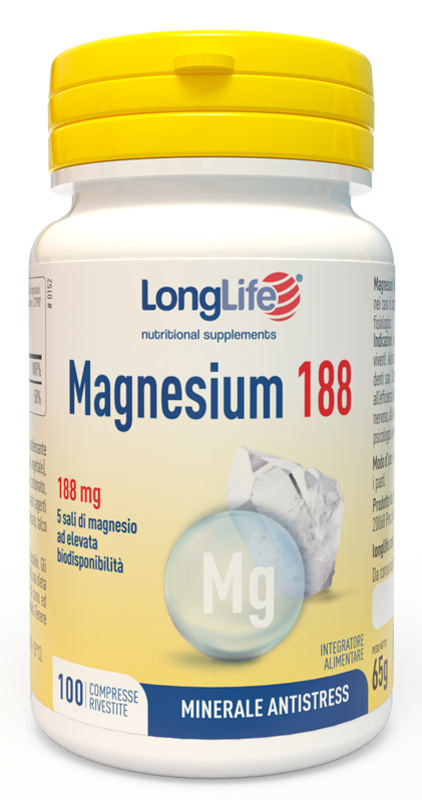 LongLife Magnesium 188 mg - Integratore di Magnesio - 100 Compresse