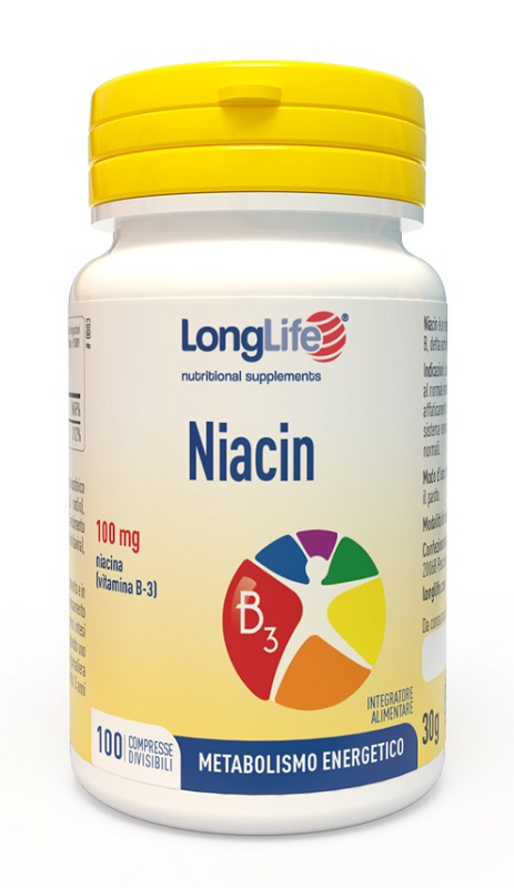 LongLife Niacin 100 mg - Integratore per il Metabolismo Energetico - 100 Compresse