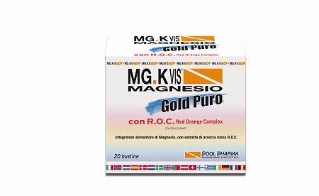 MG.K Vis Gold Puro - Integratore di Magnesio con Estratto di Arancia Rossa - 20 Bustine