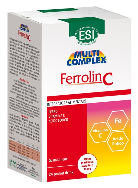 Esi Ferrolin C Pocket Drink - Integratore di Ferro e Vitamina C - 24 Bustine