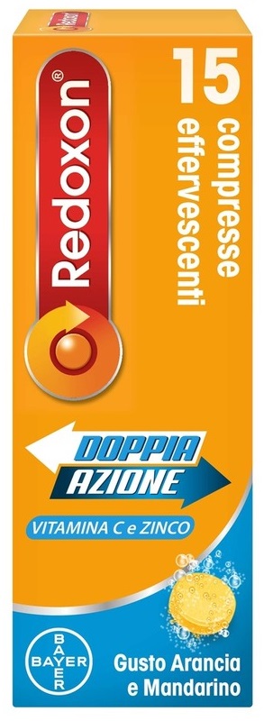 Redoxon Doppia Azione - Integratore di Vitamina C e Zinco - Gusto Arancia e Mandarino 15 Compresse Effervescenti