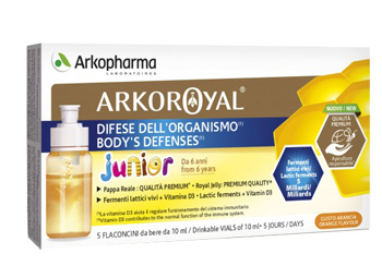 ARKROYAL DIFESE JUNIORPAPPA REALE + FERMENTI LATTICI + VITAMINE D 5 FLACONCINI