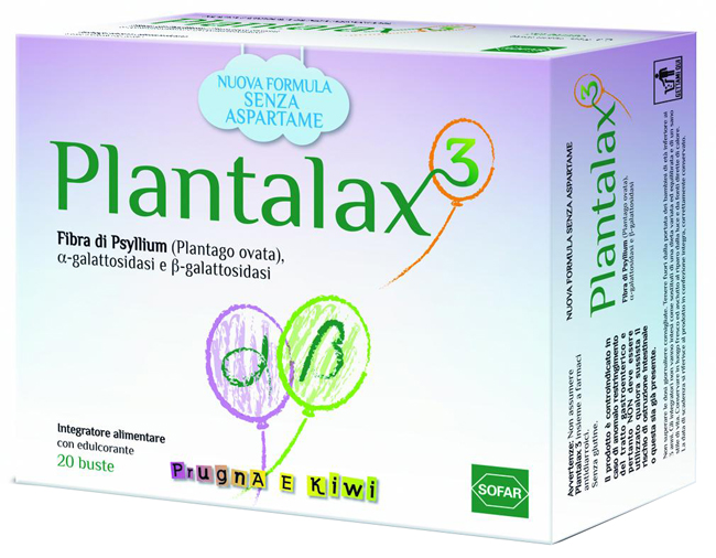 Plantalax 3 - Integratore di Fibra per Regolarità Intestinale - Gusto Prugna e Kiwi - 20 Bustine