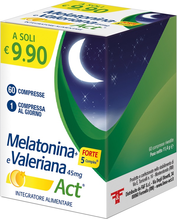 Melatonina 1 mg e Valeriana 5 Act Forte Complex Integratore per Dormire 60 Compresse