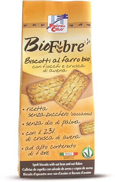FSC BIOFIBRE+ BISCOTTI AL FARRO CON FIOCCHI E CRUSCA D'AVENABIO VEGAN SENZA LATTE E AD ALTO CONTENUTO DI FIBRE CON OLIODI GIRASOLE E SENZA OLIO DI PALMA 250 G