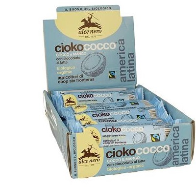 BARRETTA RIPIENA AL COCCO E MANGO RICOPERTA DI CIOCCOLATO ALLATTE BIO 33 G FAIRTRADE