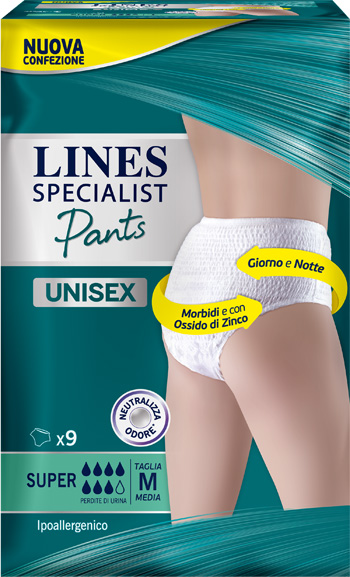 LINES SPECIALIST PANTS SUPER M X 9 PANNOLONE MUTANDINA INDOSSABILE COME NORMALE BIANCHERIA TIPO PULL-ON