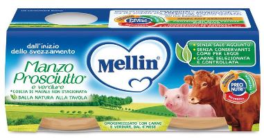 MELLIN OMOGENEIZZATO MANZO PROSCIUTTO CON VERDURE 2 PEZZI X120 G
