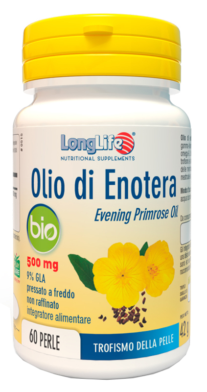 LongLife Olio di Enotera Bio 500 mg - Integratore per Disturbi del Ciclo - 60 Perle