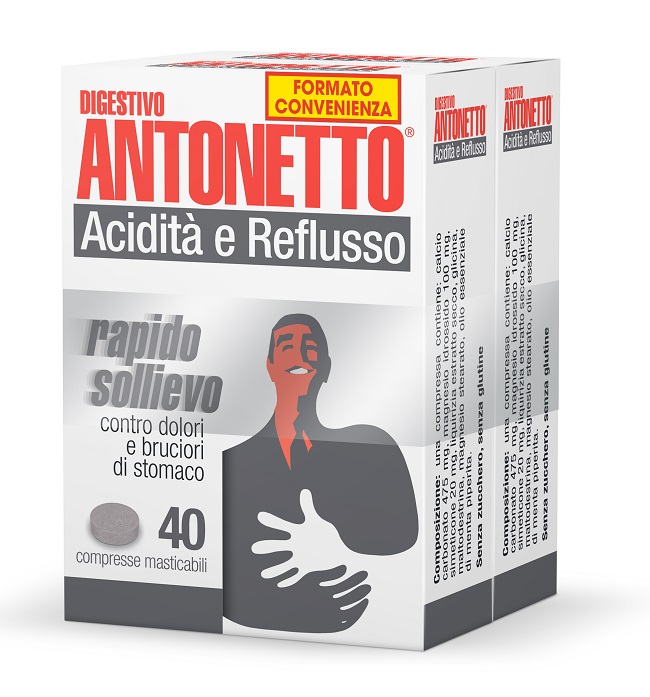 Digestivo Antonetto - Dispositivo per il Trattamento di Acidità e Reflusso - 80 Compresse Masticabili