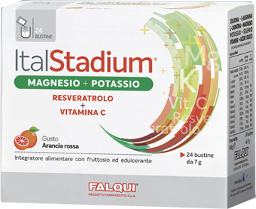 ITALSTADIUM MAGNESIO POTASSIO RESVERATROLO VITAMINA C GUSTOARANCIA ROSSA 24 BUSTINE