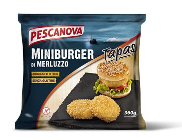 PESCANOVA MINIBURGER DI MERLUZZO IMPANATI E SURGELATI SENZAGLUTINE 360 G