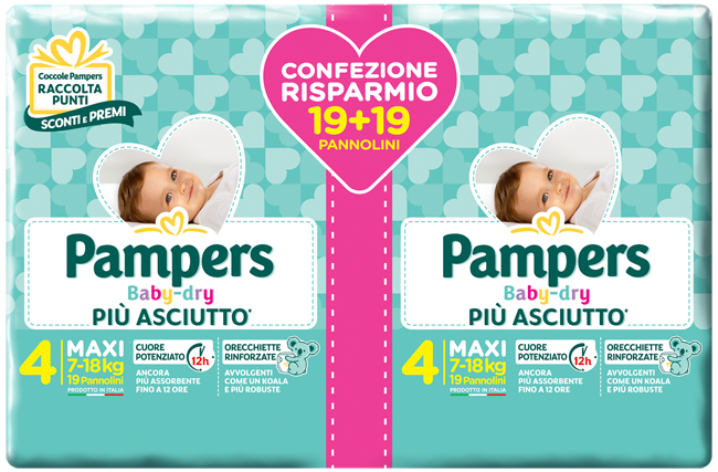 Pampers Baby Dry - Pannolini Downcount Taglia 4 - 38 Pezzi
