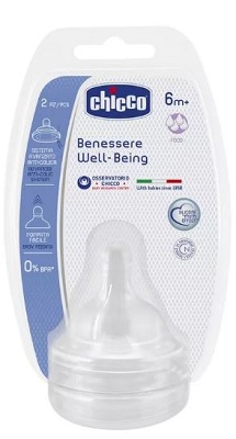 Chicco Well Being Tettarella Silicone Flusso Pappa 6m+ 2 Pezzi