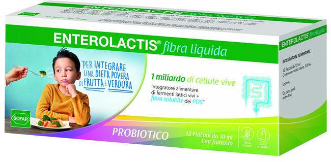 Enterolactis Fibra Liquida - Integratore di Fermenti Lattici - 12 Flaconcini da 10 ml