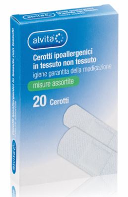 ALVITA CEROTTO IN TESSUTO NON TESSUTO ESTENSIBILE BIANCO CONTAMPONE ANTISETTICO ASSORTITO 20 PEZZI
