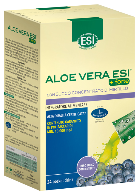 Esi Aloe Vera + Forte - Succo di Aloe Vera con Estratto di Mirtillo - 24 Pocket Drink