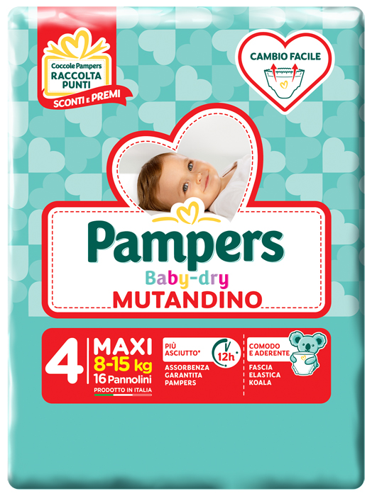 Pampers Baby Dry Mutandino - Pannolino Taglia 4 - 16 Pezzi