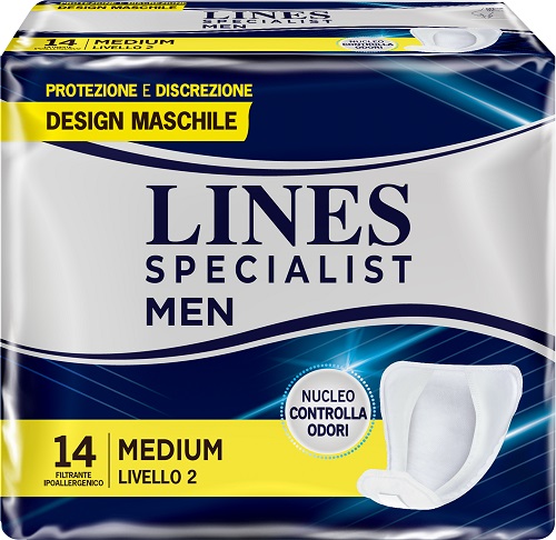 Lines Specialist Men - Assorbente Maschile Livello 2 - Taglia Media 14 Pezzi
