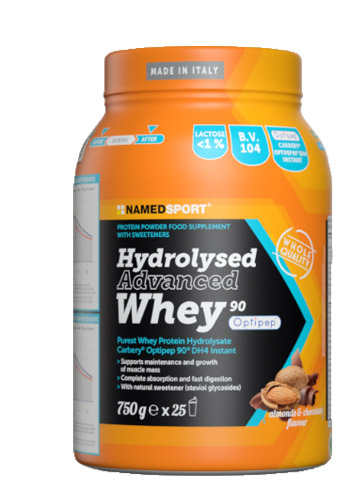 Named Sport Hydrolysed Advanced Whey - Integratore per Massa Magra - Gusto Cioccolato e Mandorla - 750 g