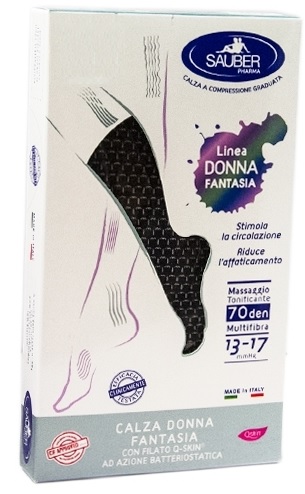 SAUBER CALZA DONNA FANTASIA FILATO Q-SKIN 70 DEN NERO MINI SCACCO BIANCO TAGLIA G
