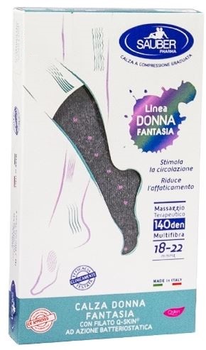 SAUBER CALZA DONNA FANTASIA FILATO Q-SKIN 140 DEN GRIGIO POIS ROSA TAGLIA P