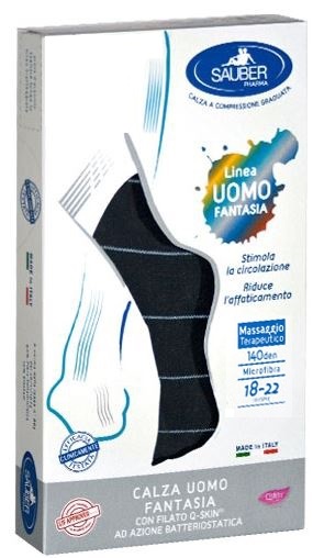 SAUBER CALZA UOMO FANTASIA Q-SKIN 140 DEN BLU RIGA SOTTILE GHIACCIO TAGLIA G