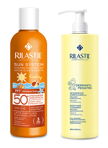 RILASTIL SUN SYSTEM LATTE BABY FLUIDO 200 ML + DERMASTIL DETERGENTE 250 ML