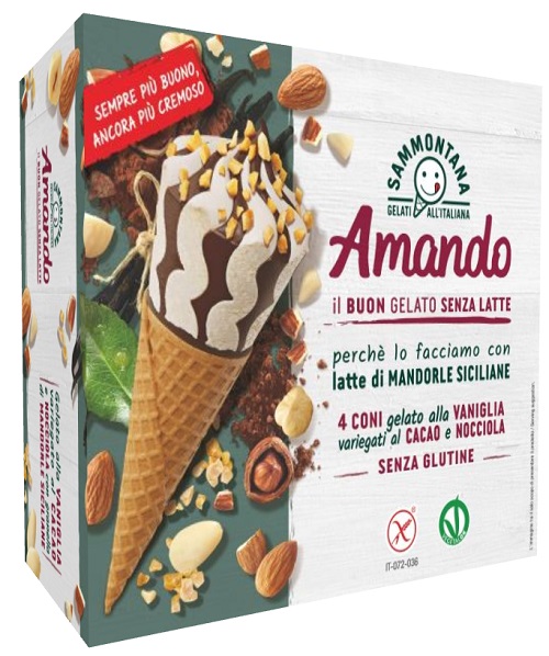 AMANDO GELATO ALLA VANIGLIA CON LATTE DI MANDORLA IN CIALDACONO VANIGLIA/CACAO/NOCCIOLA 4 PEZZI