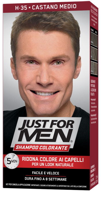 JUST FOR MEN SHAMPOO COLORANTE H35 CASTANO MEDIO ATTIVATORECHIARO 38,5 ML + BASE COLORE 27,5 ML