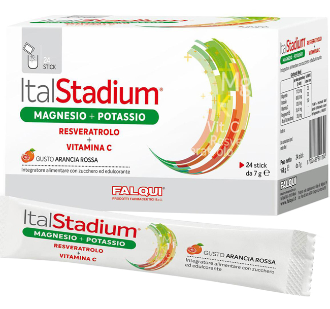 ITALSTADIUM MAGNESIO POTASSIO RESVERATOLO VITAMINA C ARANCIAROSSA 24 STICK
